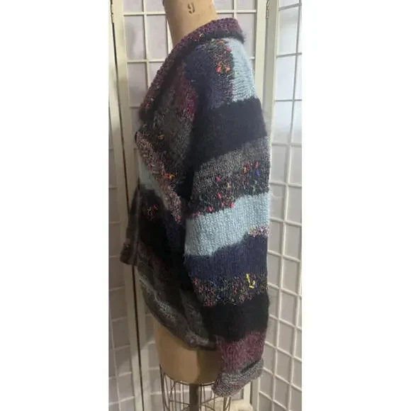Anthropologie Rare Patchwork Hand Made Clay Button Striped Cardigan Free Size - Picture 4 of 15